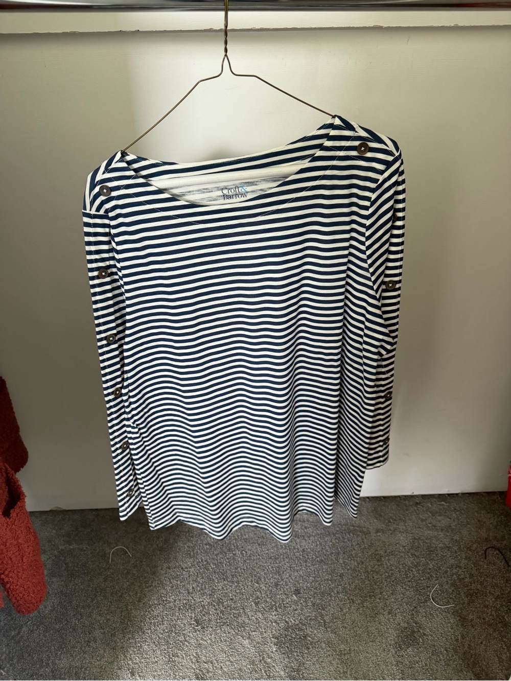Croft and barrow Women’s 3/4 Sleeve scoop neck blouse top blue white size XL